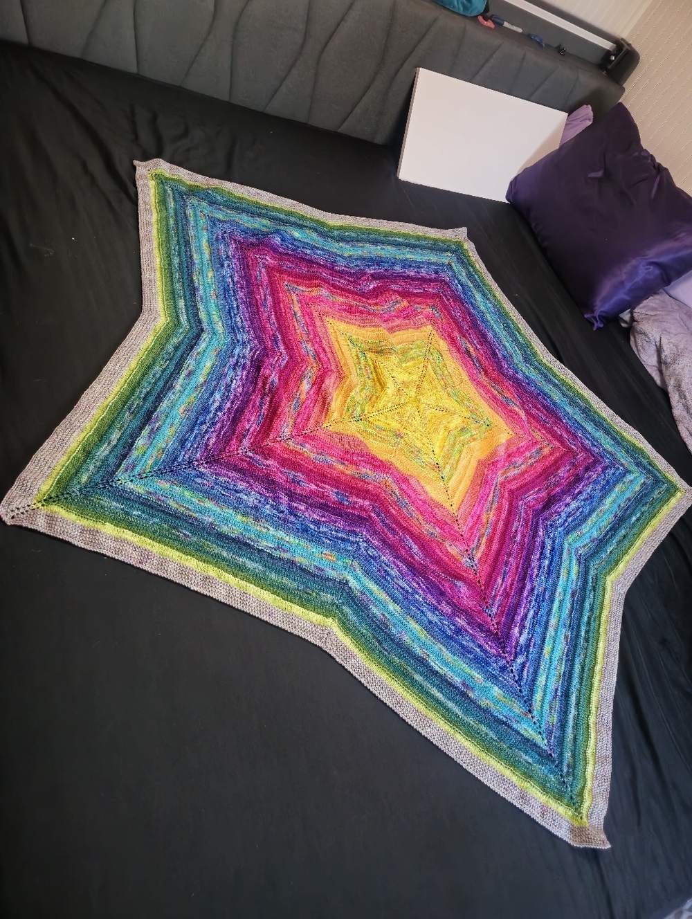 5 Foot Acros Hand Knit Rainbow Blanket